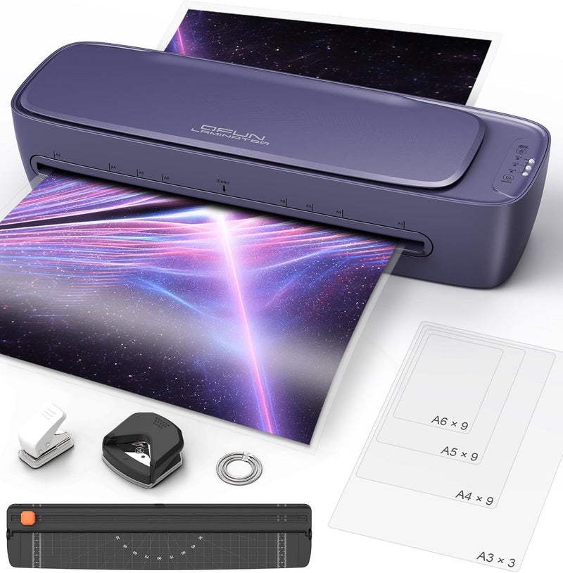 Qfun Laminator Machine 13 Inch Wide Thermal Lamination 9 in 1 Cold Hot A3 Laminating Machine for Teacher Personal, 60s Warm-Up No Jam laminator Machine 11x17 with 30 Laminating Sheets for Home Office Use - Image 1